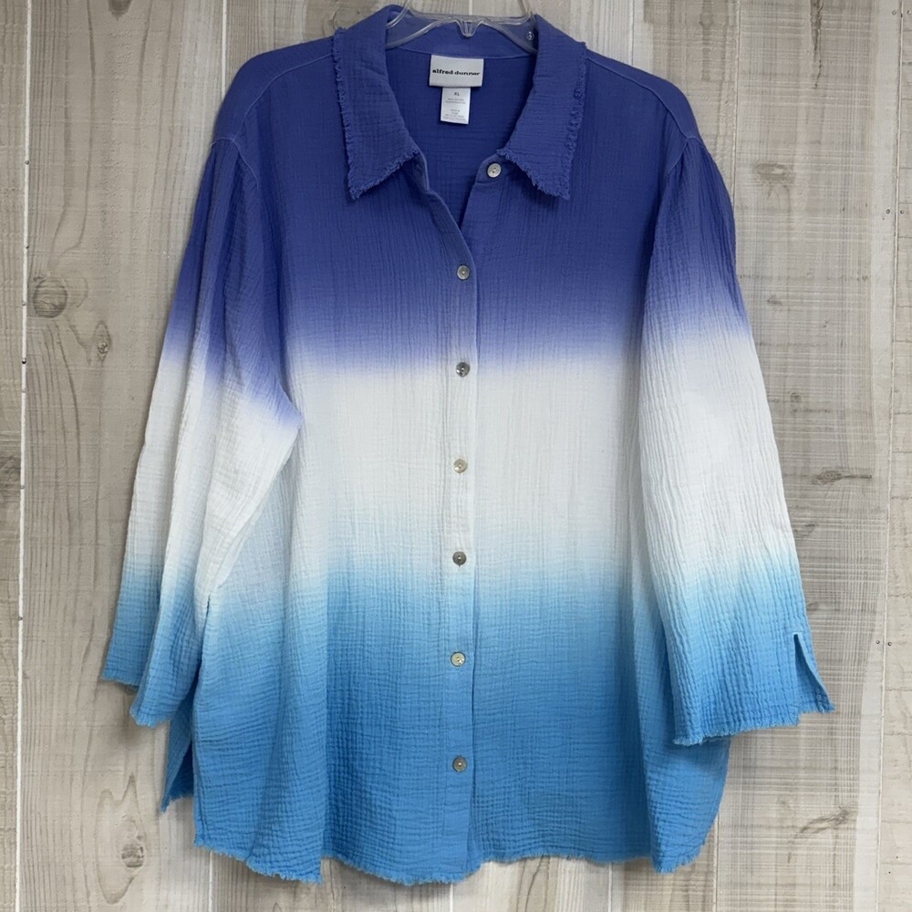 Alfred Dunner Womens XL Summer Breeze Dip Dye Gauze Button Down Blouse Resort